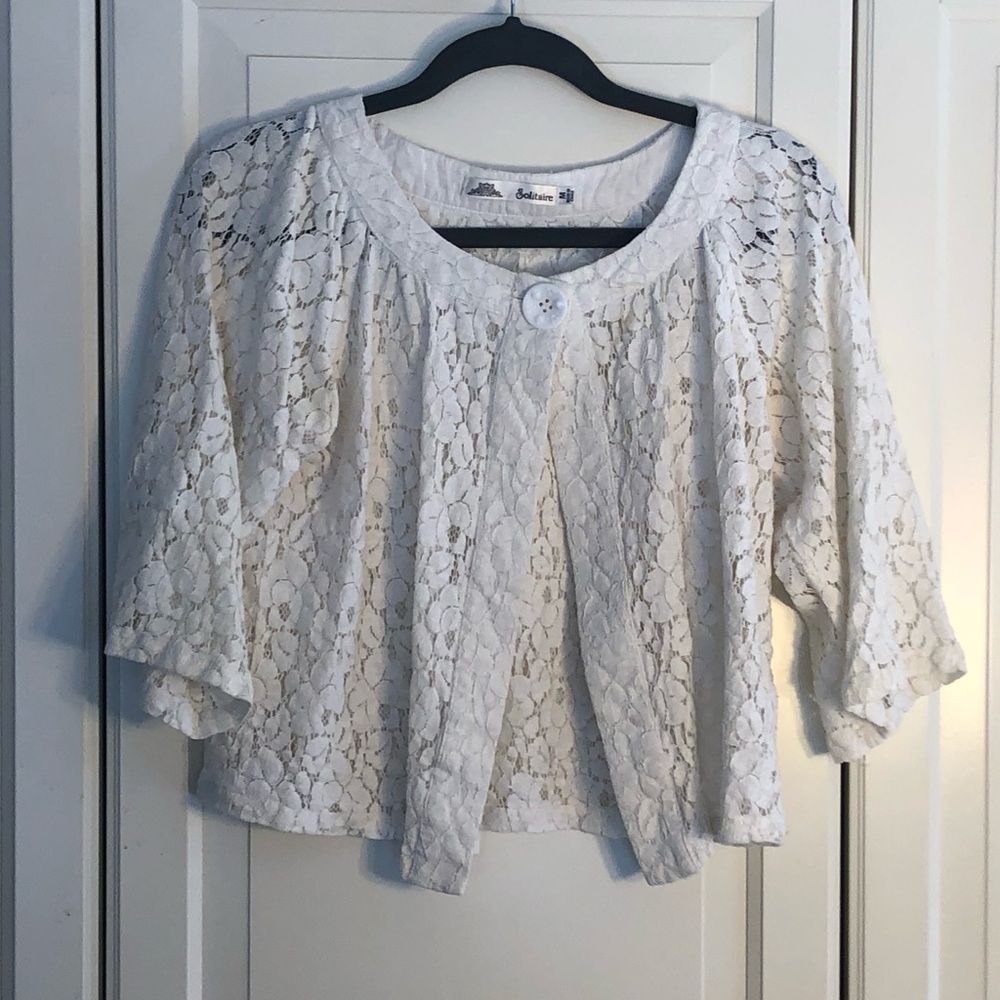 White Lacey Cardigan/Shrug w/ Button